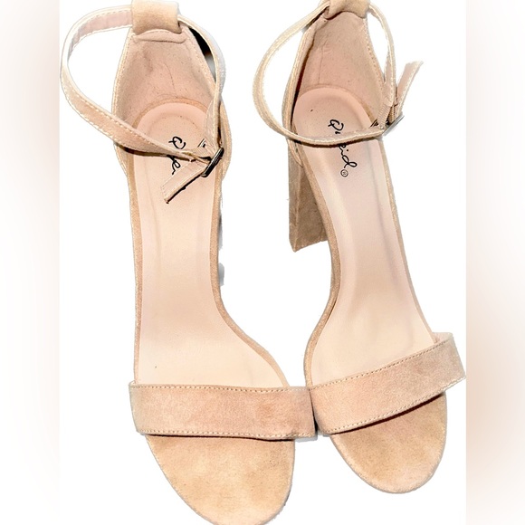Qupid Tan/Blush Suede Strappy Block Heels - Picture 3 of 4